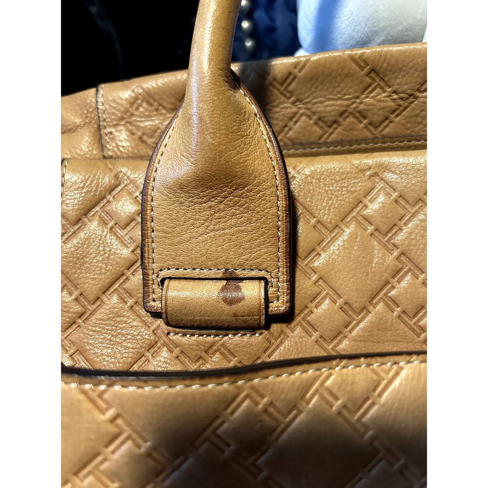 Vintage Tumi Camel Tan Leather Signature Embossed Tote - Picture 3 of 15
